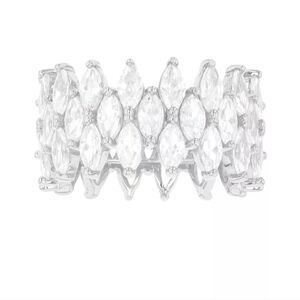 Cubic Zirconia 3-Row Marquise Cut silver Ring size 7